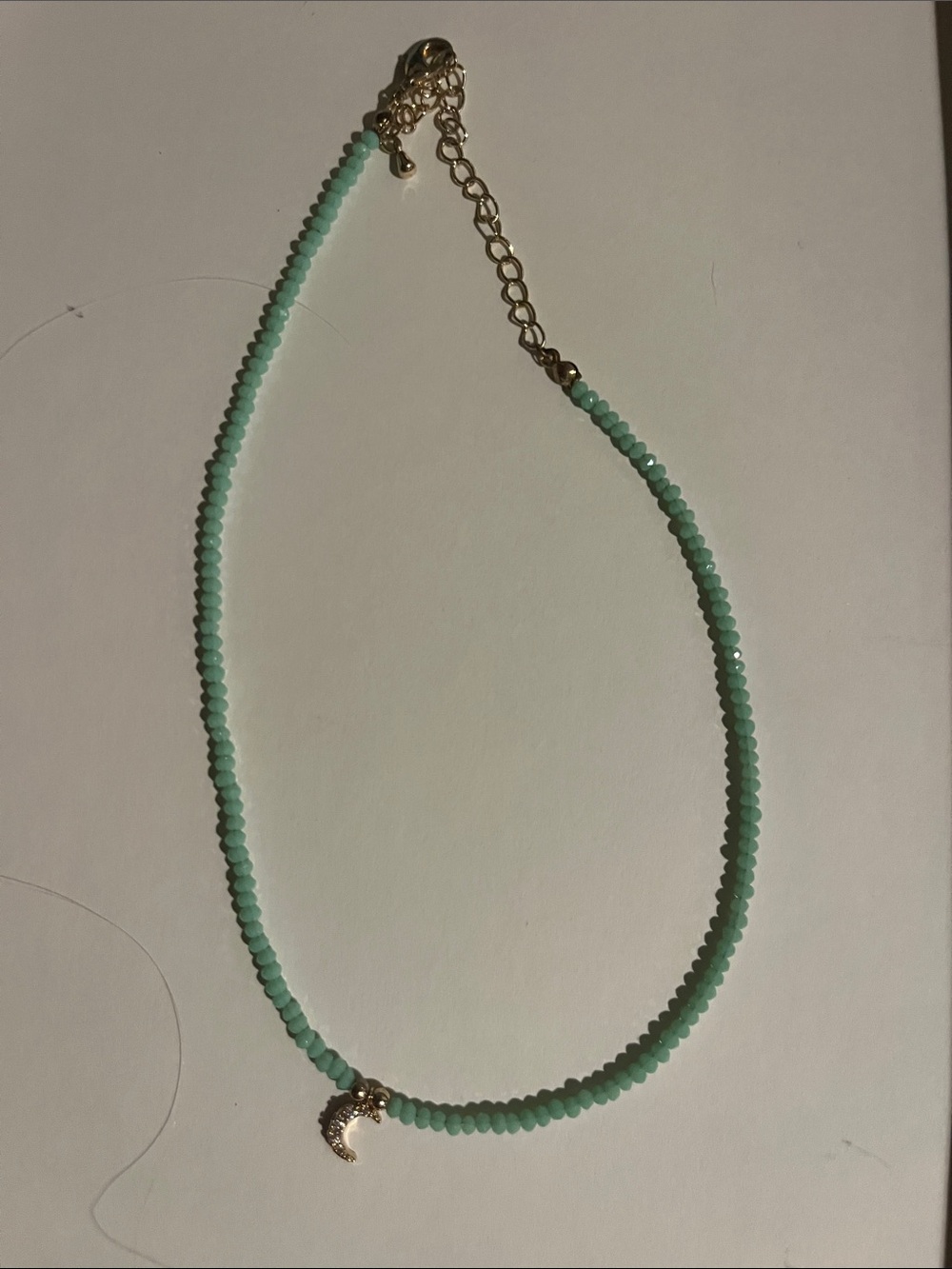Pura Vida Mint Beaded Necklace with Gold Crescent Charm